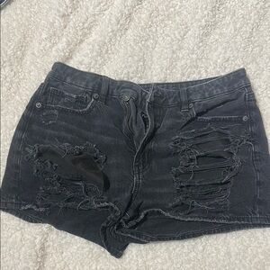 Distressed Black Denim Shorts